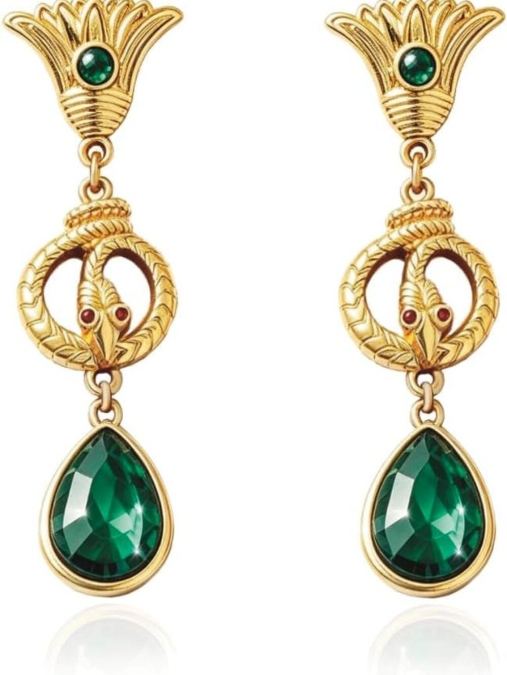 Vintage Emerald Green Teardrop Snake Dangle Earrings - Unique Statement Jewelry